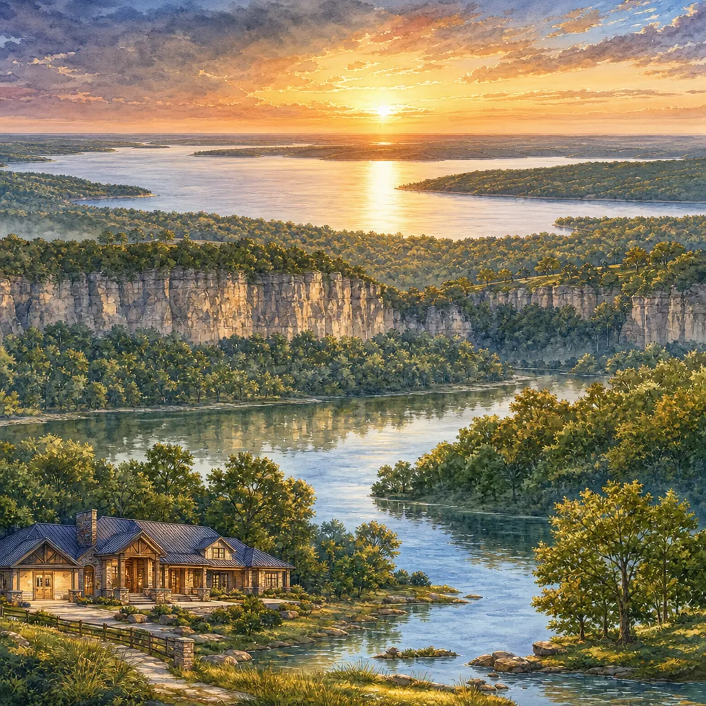 Benton County, Missouri — illustrated county hero for DreamStart Building Company homestead shell builders