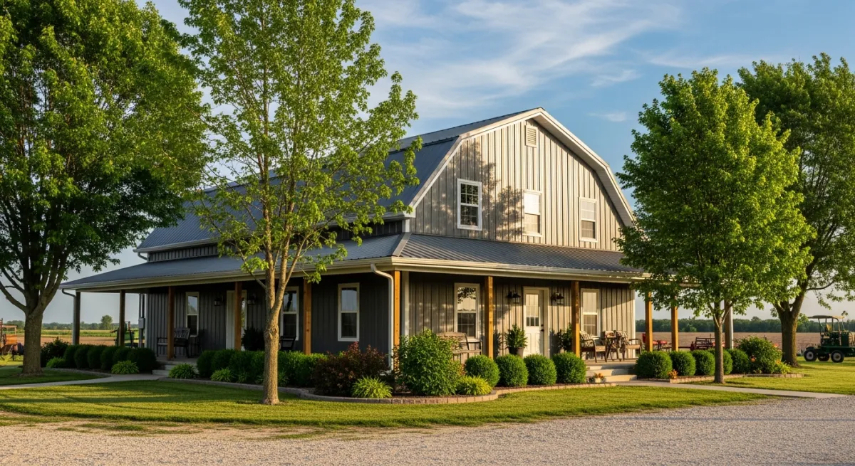 Well-maintained barndominium home on Missouri farmland showing long-term durability