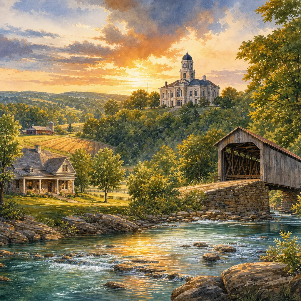 Bollinger County, Missouri — illustrated county hero for DreamStart Building Company homestead shell builders