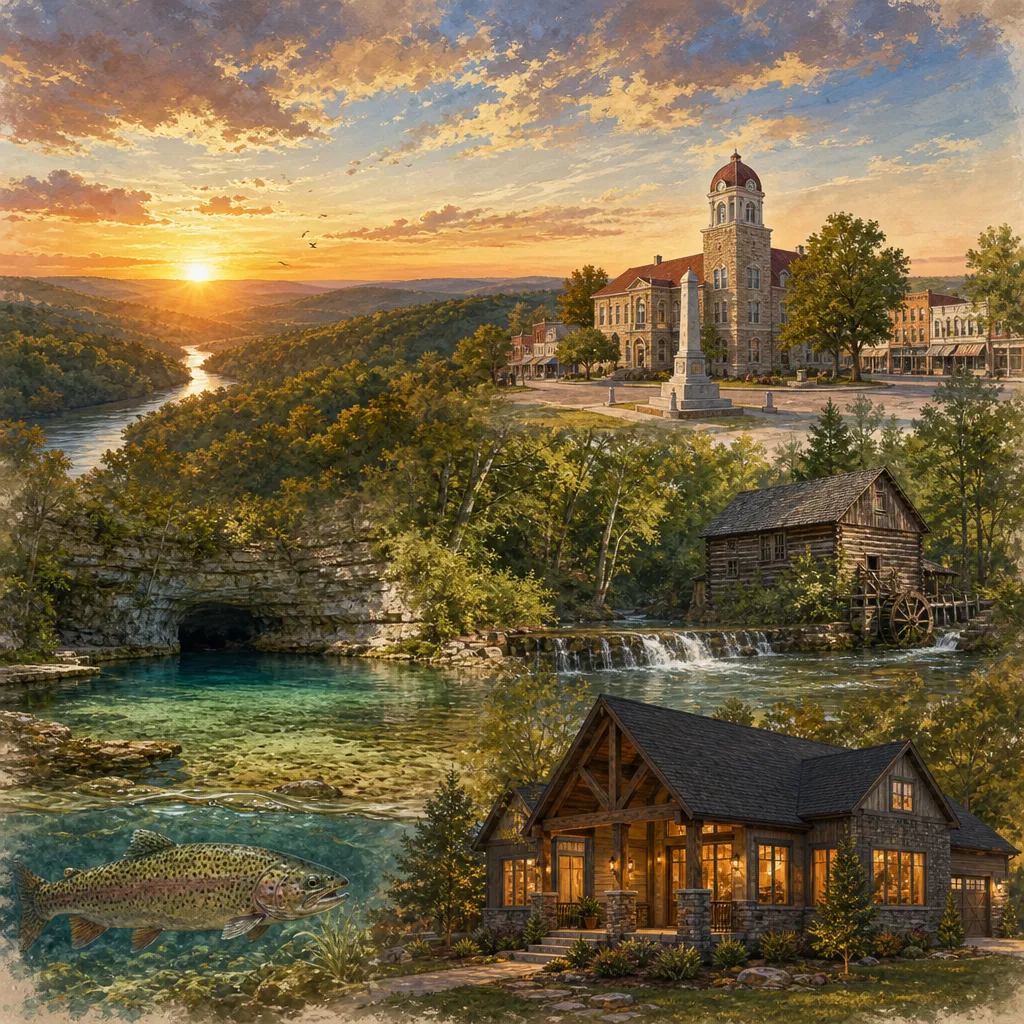 Dallas County, Missouri — illustrated county hero for DreamStart Building Company homestead shell builders