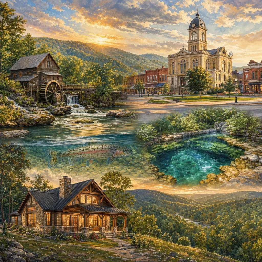 Dent County, Missouri — illustrated county hero for DreamStart Building Company homestead shell builders