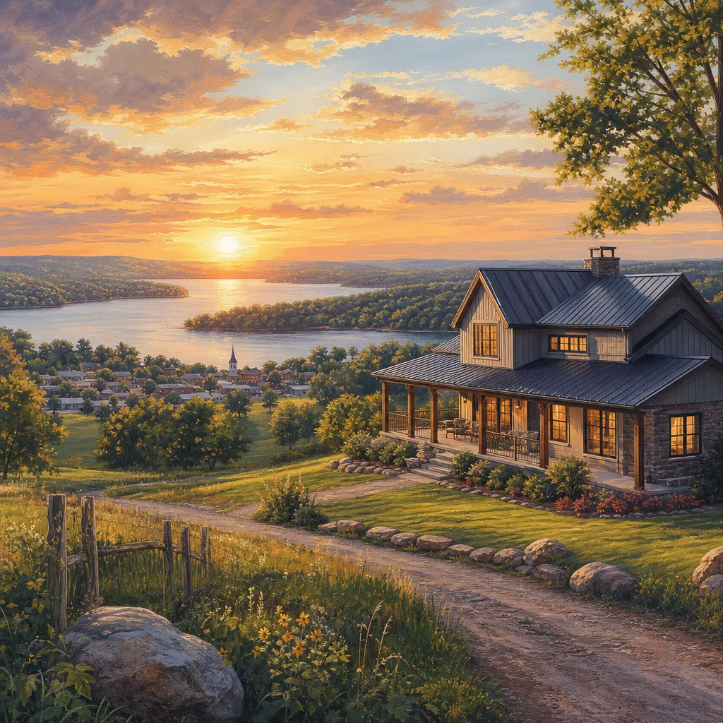 Hickory County, Missouri — illustrated county hero for DreamStart Building Company homestead shell builders