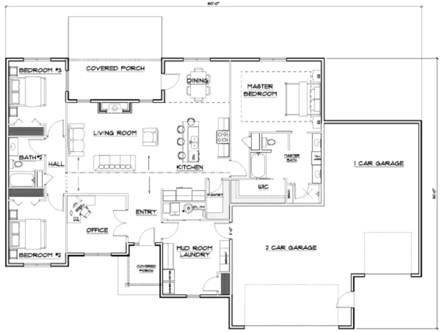 Manning Single-Level Home floor plan — 3 bed 2 full bath 2,140 sq ft layout