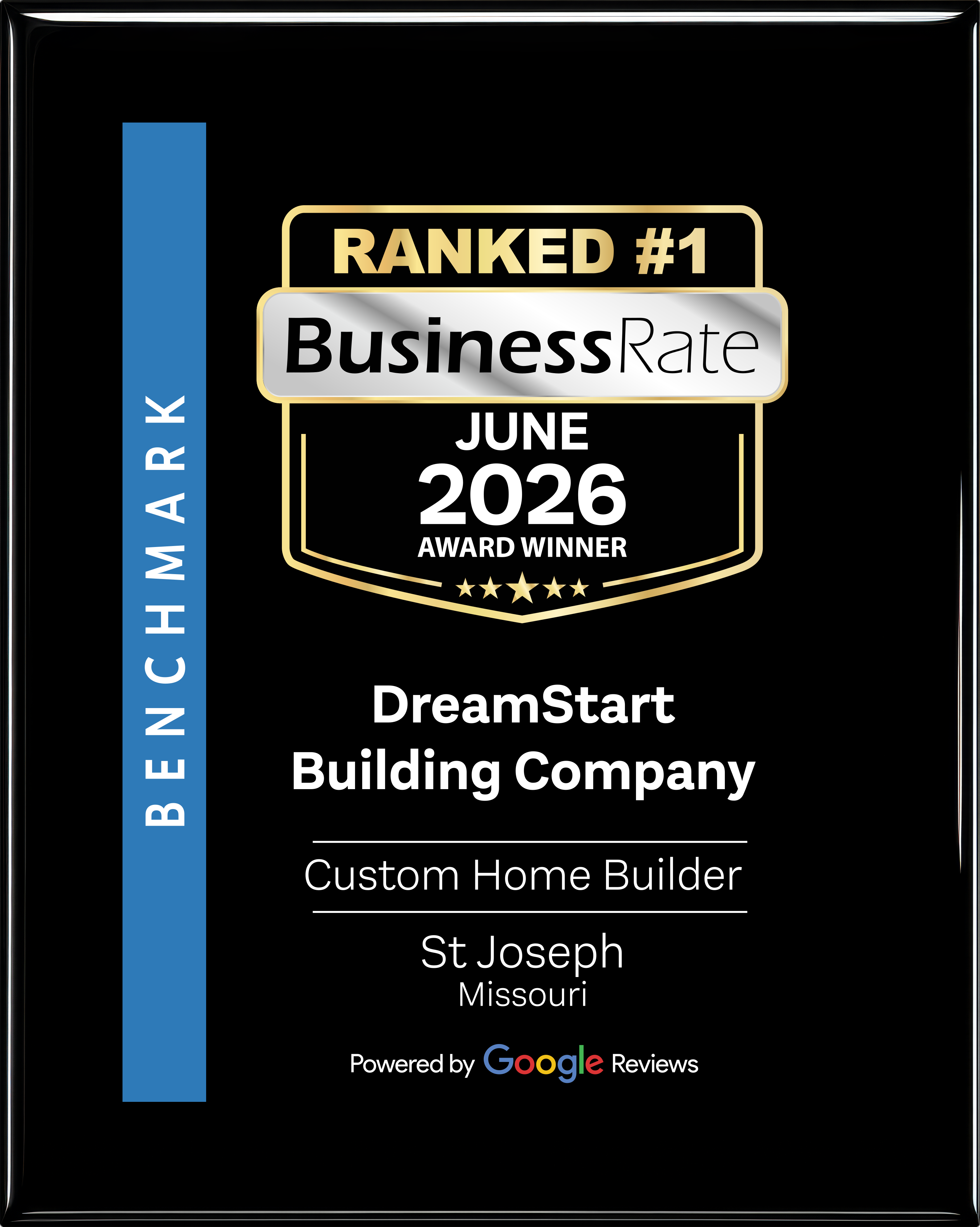 BusinessRate Ranked #1 Award — DreamStart Building Company, St. Joseph Missouri, June 2026