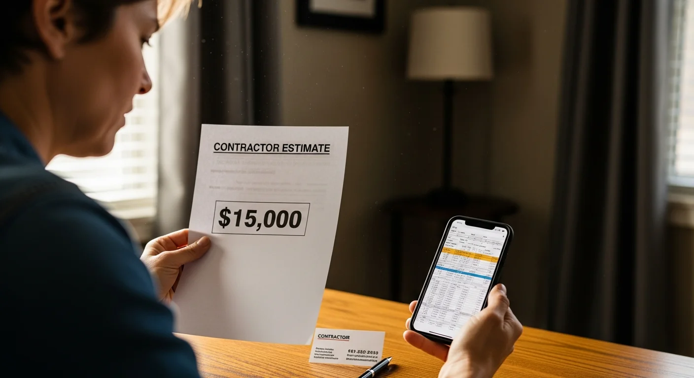 Homeowner looking frustrated at vague contractor estimate