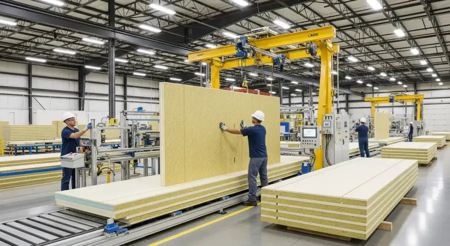 Factory-cut SIP panels staged in preparation for a documented shell project