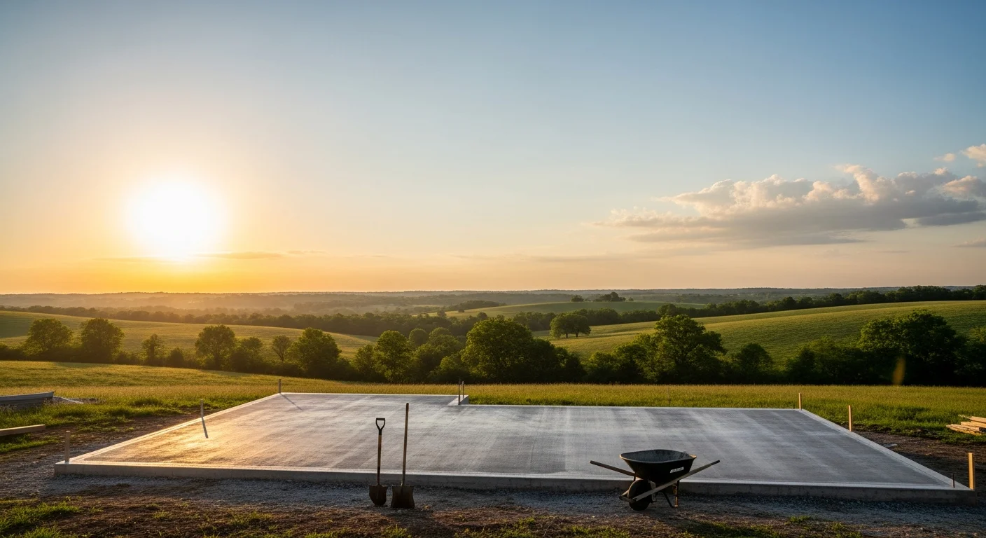 Missouri rural property ready for barndominium construction at golden hour