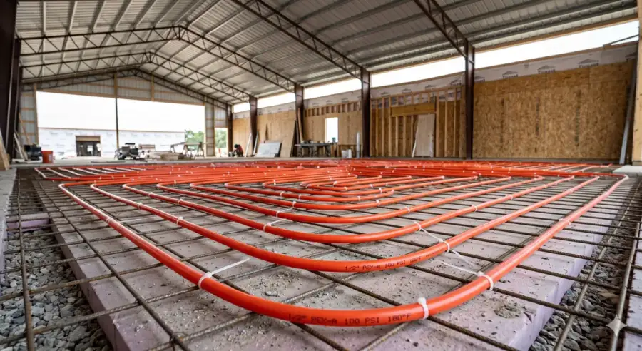 Barndominium SIP shell interior ready for in-floor PEX radiant heat installation