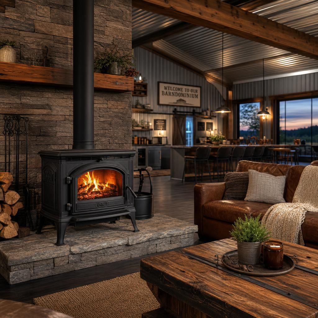Wood stove installation in a SIP barndominium home
