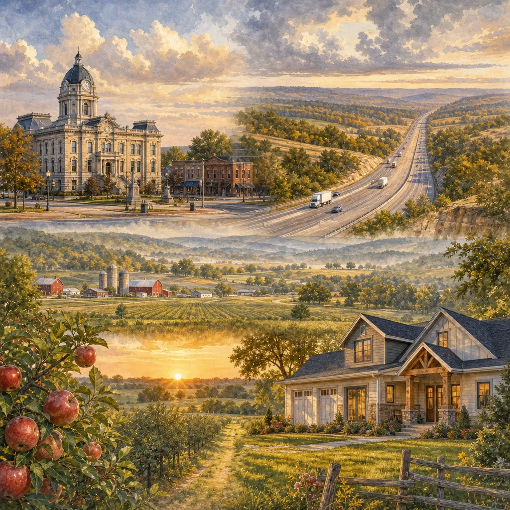 Lawrence County, Missouri — illustrated county hero for DreamStart Building Company homestead shell builders