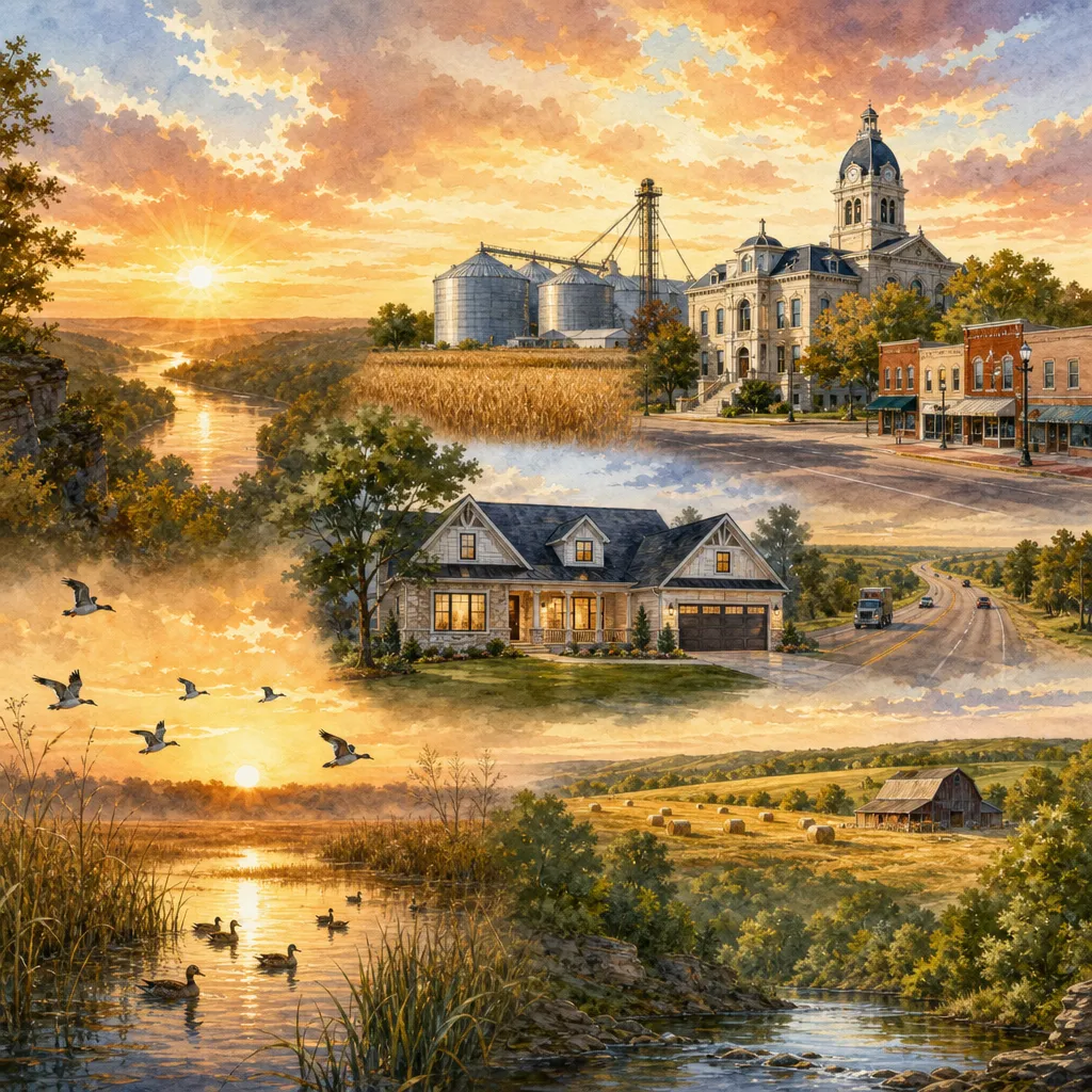 Livingston County, Missouri — illustrated county hero for DreamStart Building Company homestead shell builders