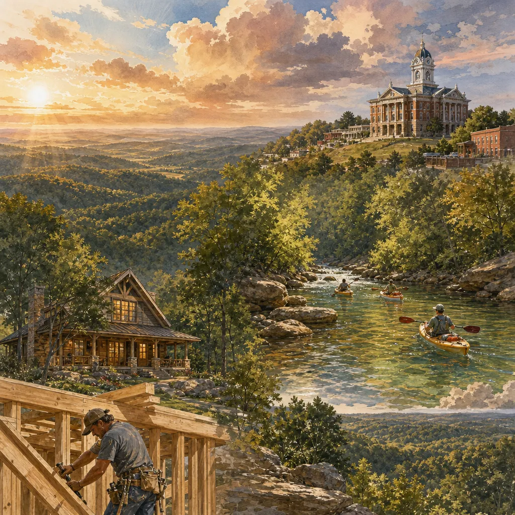 Mcdonald County, Missouri — illustrated county hero for DreamStart Building Company homestead shell builders