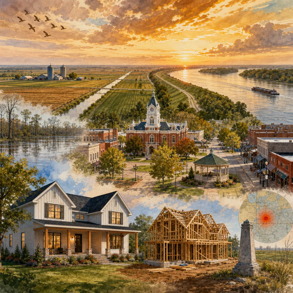 Mississippi County, Missouri — illustrated county hero for DreamStart Building Company homestead shell builders