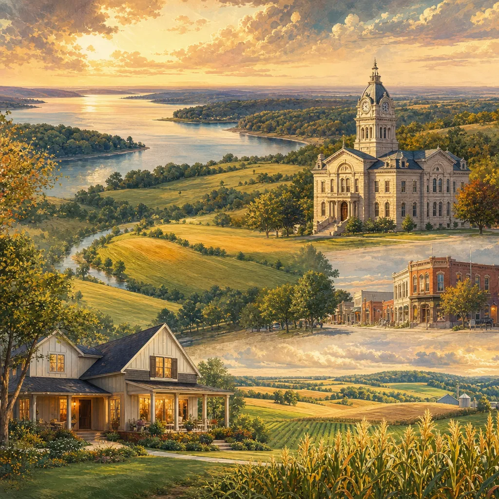 Monroe County, Missouri — illustrated county hero for DreamStart Building Company homestead shell builders