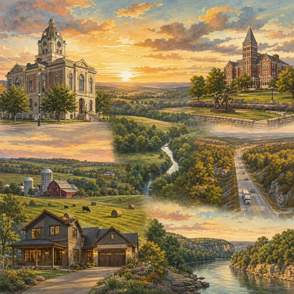 Polk County, Missouri — illustrated county hero for DreamStart Building Company homestead shell builders