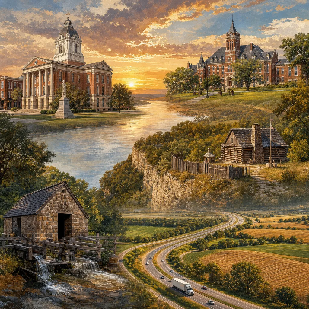 Saline County, Missouri — illustrated county hero for DreamStart Building Company homestead shell builders