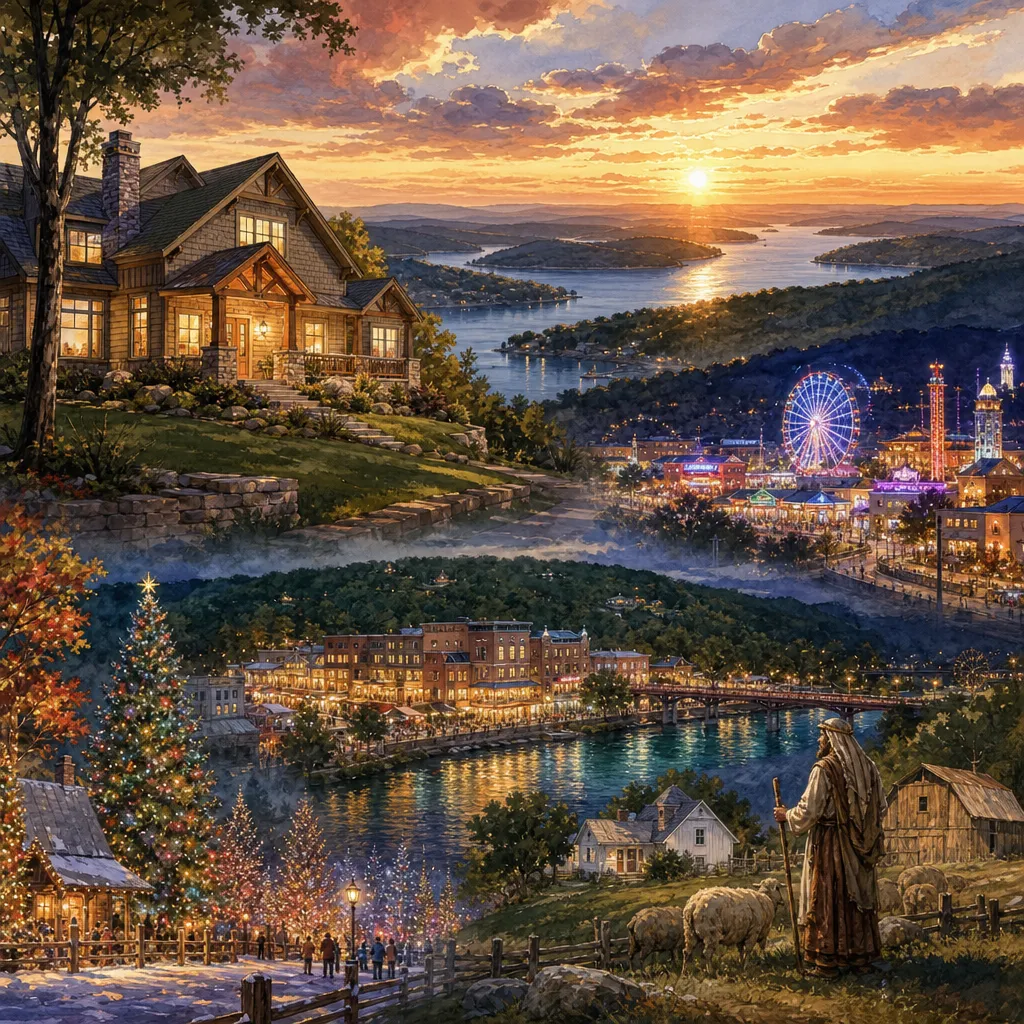 Taney County, Missouri — illustrated county hero for DreamStart Building Company homestead shell builders